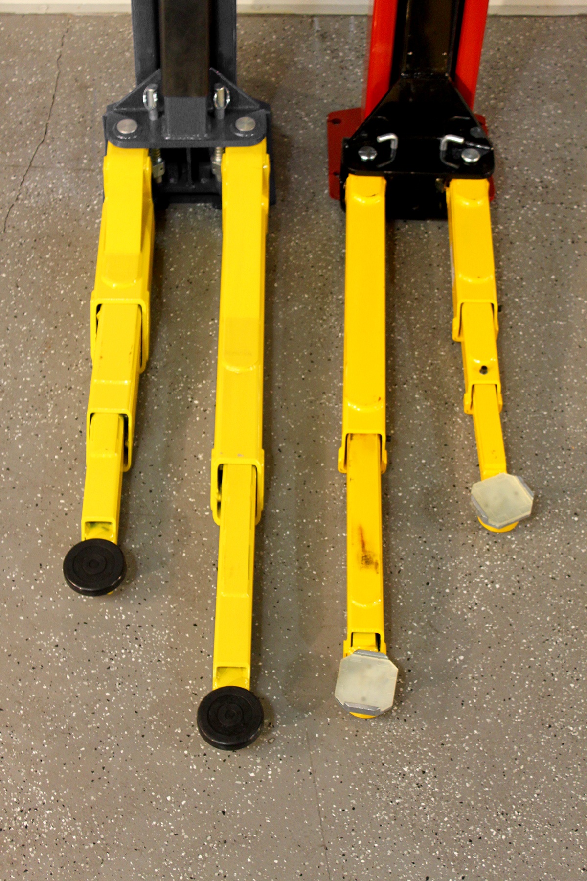 BendPak Two-Post Hoist Compared to Challenger Lift Arms Extended